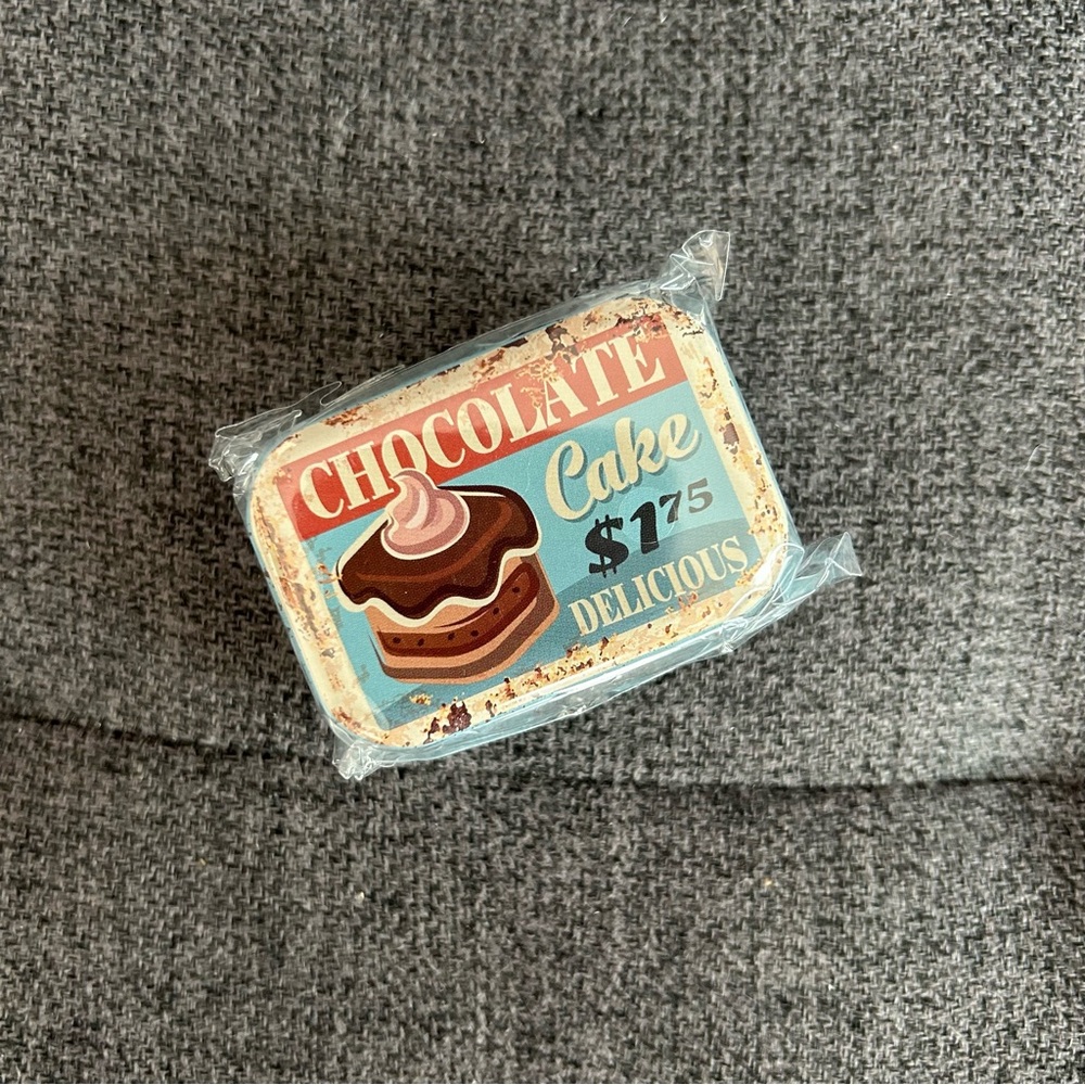 “CHOCOLATE Cake $1.75 DELICIOUS” Mini Travel Tin, Pill, Jewelry Gift Box, Blue - Picture 3 of 17